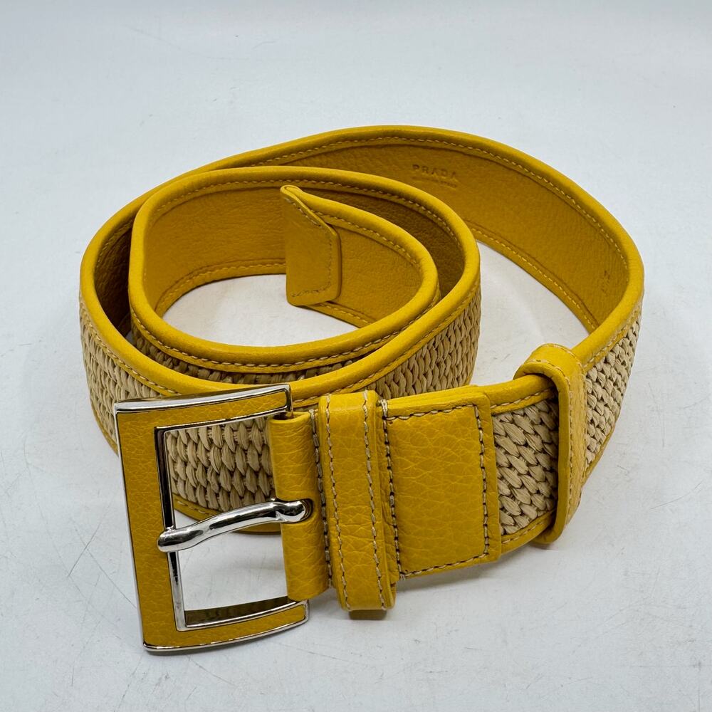 PRADA Yellow Leather & Rattan Belt - Picture 2 of 7